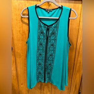 Teal Embroidered Sleeveless Top L